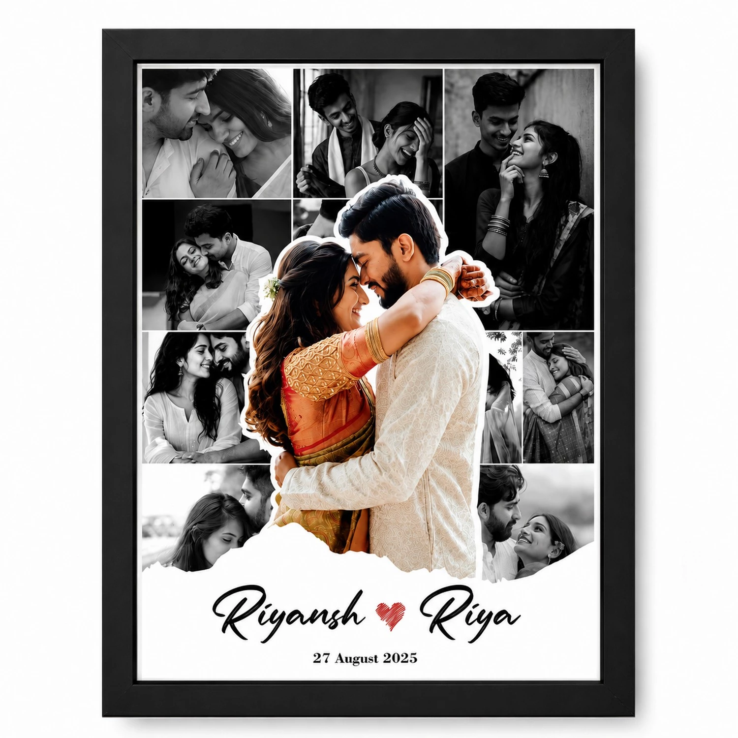 Personalized Couple Photo Collage Frame with Names and Date