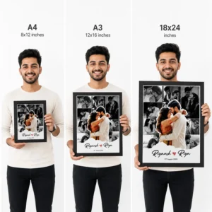 Personalized Couple Photo Collage Frame size comparison A4 A3 and 18x24 inches